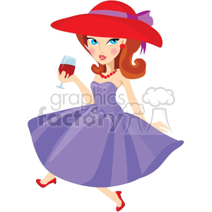 cartoon vector girl girls women cute pretty lady red hat hats society drinking party wine bachelorettes