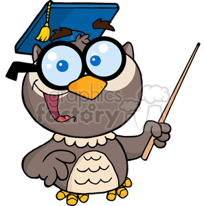 clipart - 4299-Owl-Teacher-Cartoon-Character-With-Graduate-Cap-And-Pointer.