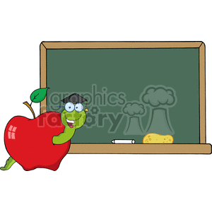 4270-Happy-Graduate-Worm-In-Apple-And-School-Chalk-Board clipart. Commercial use image # 382363