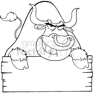4367-Angry-Bull-Looking-Over-A-Blank-Wood-Sign clipart. Commercial use image # 382373