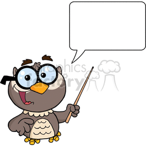 clipart - 4291-Owl-Teacher-Cartoon-Character-With-A-Pointer-And-Speech-Bubble.