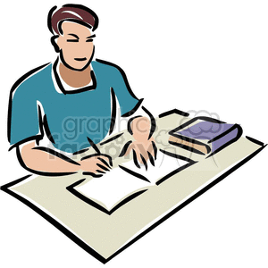 education cartoon notes text book pencil studying learning sitting desk student writing taking listening 