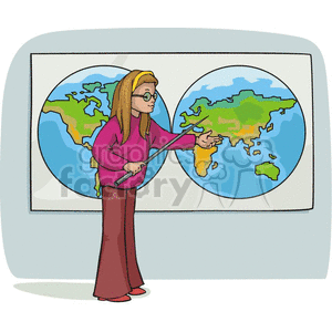 clipart - Cartoon student showing a map.