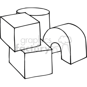 Black and white outline of simple building blocks clipart.