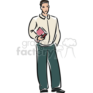 Cartoon student holding a text book clipart.