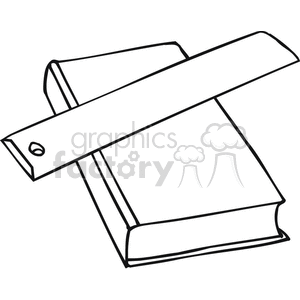 Black and white outline of a textbook with a ruler  clipart. Commercial use image # 382679