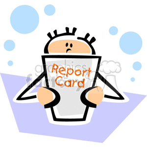 Cartoon little boy reading his report card 