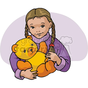 Cartoon little girl with a teddybear clipart.