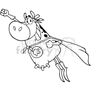 black and white cartoon flying cow clipart.