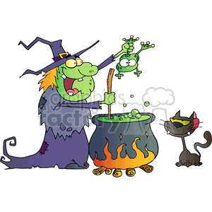 cartoon funny comic comical vector witch Halloween potion pot cooking cat cats black brew cauldron