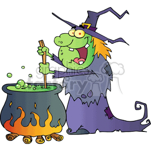 clipart - cartoon witch brewing some magic.