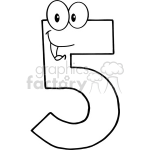 cartoon funny education school learning numbers 5 five black white