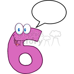 clipart - 5004-Clipart-Illustration-of-Number-Six-Cartoon-Mascot-Character-With-Speech-Bubble.