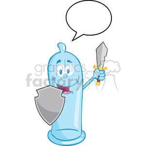 clipart - 5167-Happy-Condom-Guarder-With-Shield,Sword-And-Speech-Bubble-Royalty-Free-RF-Clipart-Image.