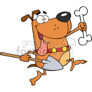 5202-Running-Dog-With-A-Bone-And-Shovel-Royalty-Free-RF-Clipart-Image