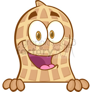 Peanut Cartoon Mascot Character Over A Sign clipart. Commercial use image # 386489