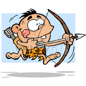 Cave Boy Running With Bow And Arrow clipart. Royalty-free image # 386549