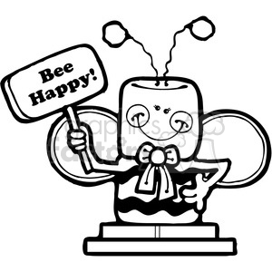 SMORE Bee Happy BW clipart. Royalty-free image # 387556
