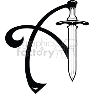 cartoon cute sword letters letter+a medieval