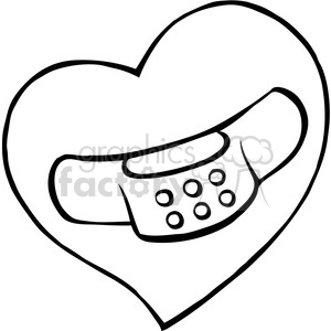 cartoon black white heart with bandaid on it clipart.