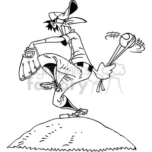 black white cartoon baseball pitcher clipart. Commercial use image # 387919