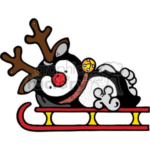 Rudolph the red nose penguin on a sled clipart. Royalty-free image # 388013