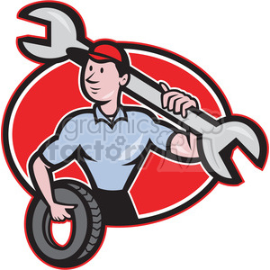 mechanic spanner tyre front OVAL clipart.