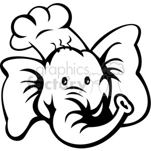black and white elephant head chef clipart.