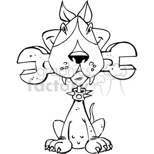 cartoon terry dog with wrench in his mouth black and white clipart.