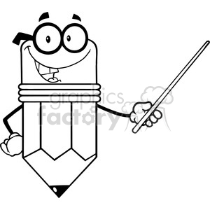 5879 Royalty Free Clip Art Smiling Pencil Teacher Cartoon