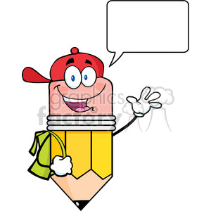 5911 Royalty Free Clip Art Happy Pencil Student Going To School With Speech Bubble clipart. Commercial use image # 388972