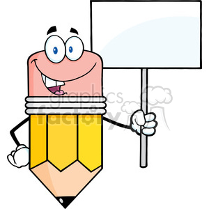 5906 Royalty Free Clip Art Smiling Pencil Cartoon Character Holding A Blank Sign clipart. Royalty-free image # 389002