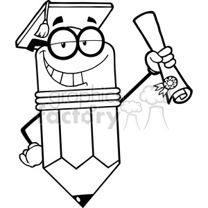 clipart - 5899 Royalty Free Clip Art Happy Pencil Character Graduate Holding A Diploma.