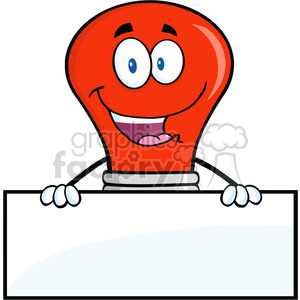 6034 Royalty Free Clip Art Smiling Red Light Buble Cartoon Character Over Blank Sign