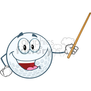 6497 Royalty Free Clip Art Smiling Golf Ball Holding A Pointer clipart.