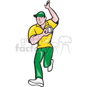cartoon retro cricket batsman player batting sports