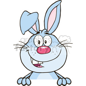 Cute Blue Rabbit Cartoon Mascot Character Over Blank Sign clipart. Commercial use image # 390258