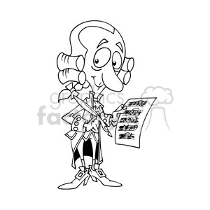 Wolfgang Amadeus Mozart bw cartoon caricature clipart. Commercial use image # 391752