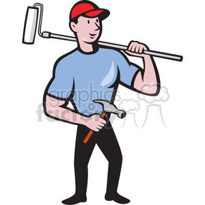 retro handyman repairman man job career painter painting hammer maintenance+man worker employee