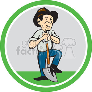 clipart - farmer with shovel in circle shape.