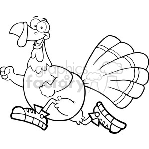 Black and White Happy Turkey Bird Cartoon Character Jogging clipart.