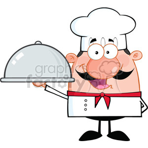 6836_Royalty_Free_Clip_Art_Happy_Chef_Cartoon_Character_Holding_A_Platter clipart.