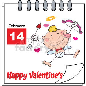 6920 Royalty Free RF Clipart Illustration Happy Valentines Day Calendar With Cute Baby Cupid Flying With Bow And Arrow clipart.