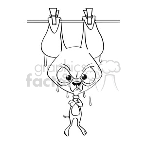 cartoon chihuahua dog drying by his ears black white clipart.