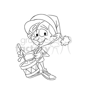 kid playing drums on christmas black white clipart. Commercial use image # 393503