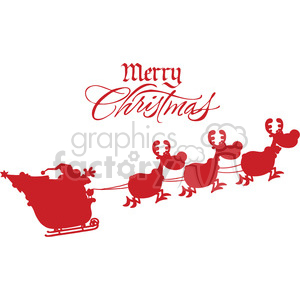 Merry Christmas Greeting With Santa Claus In Flight With His Reindeer And Sleigh Silhouettes Vector Illustration Isolated On White Background clipart. Royalty-free image # 393593