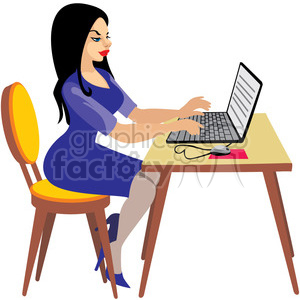 clipart - female working on her laptop.