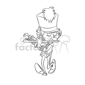 clipart - vector cartoon band member playing the flute in black and white.