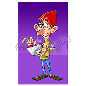 clipart - vector cartoon man working on his tablet device.