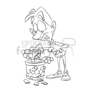 black and white image of man with broken flower pot maceta quebrada negro clipart. Commercial use image # 393904